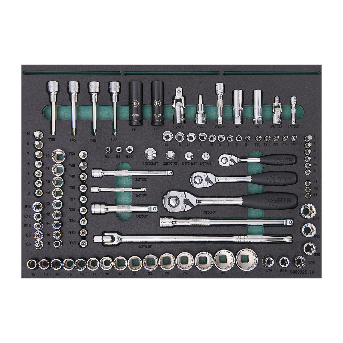 Bộ xe đẩy chứa dụng cụ sửa chữa ô tô SATA 09925, 4 ngăn tổng 210 chi tiết