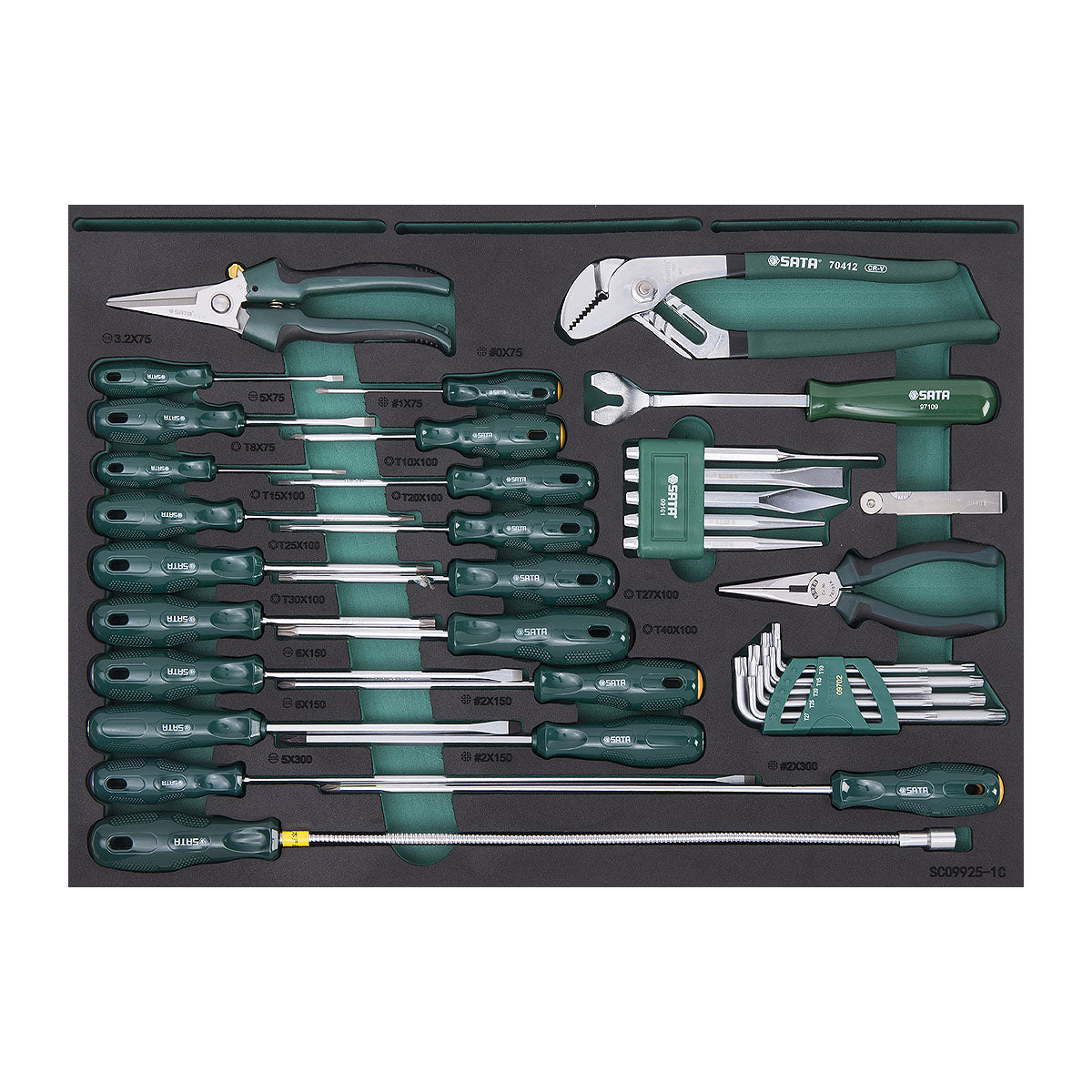 Bộ xe đẩy chứa dụng cụ sửa chữa ô tô SATA 09925, 4 ngăn tổng 210 chi tiết