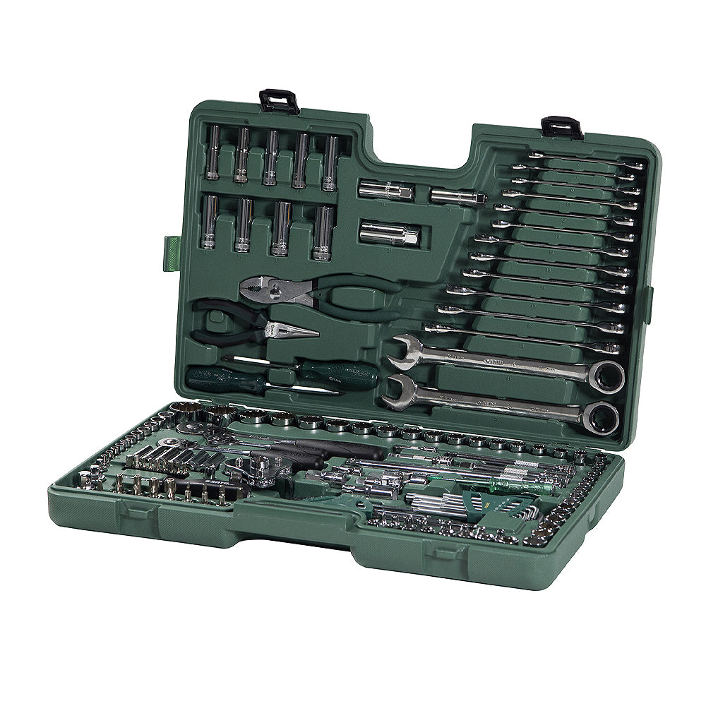 Bộ dụng cụ cầm tay 160 chi tiết SATA 09941 cho ô tô, thép Cr-V, mạ chrome, hộp nhựa chuyên dụng, sửa chữa, bảo trì.
