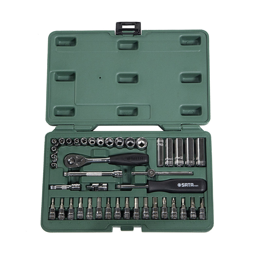 Bộ đầu tuýp kèm cần siết 42 chi tiết SATA 09943 cốt 1/4 inch.