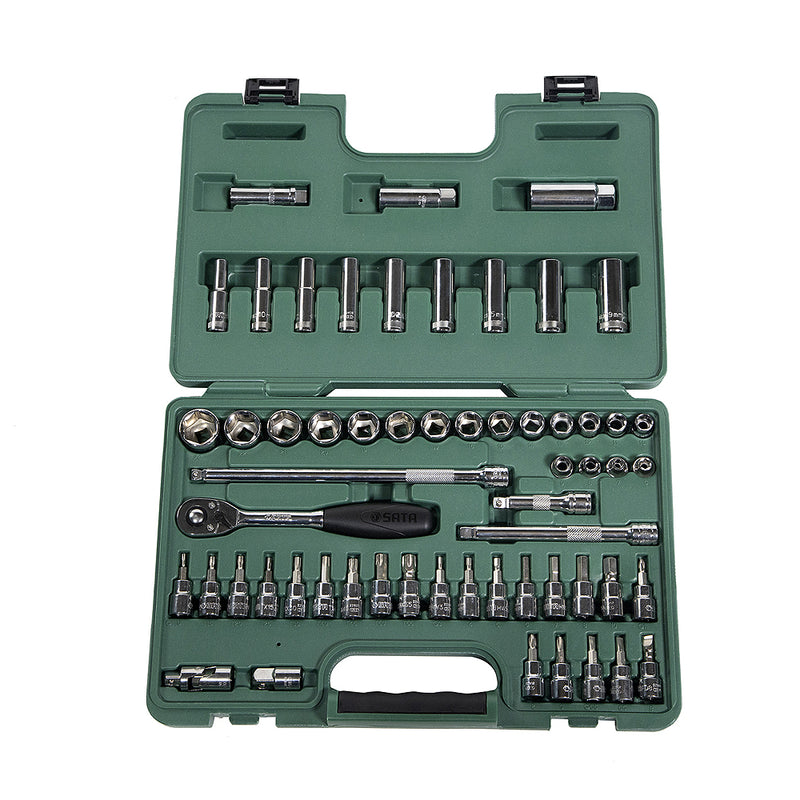 Bộ đầu tuýp kèm cần siết SATA 09944 58 chi tiết, cốt 3/8 inch, thép Cr-V, sửa chữa ô tô, xe máy, cơ khí.