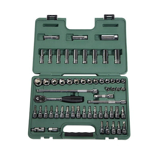 Bộ đầu tuýp kèm cần siết SATA 09944 58 chi tiết, cốt 3/8 inch, thép Cr-V, sửa chữa ô tô, xe máy, cơ khí.