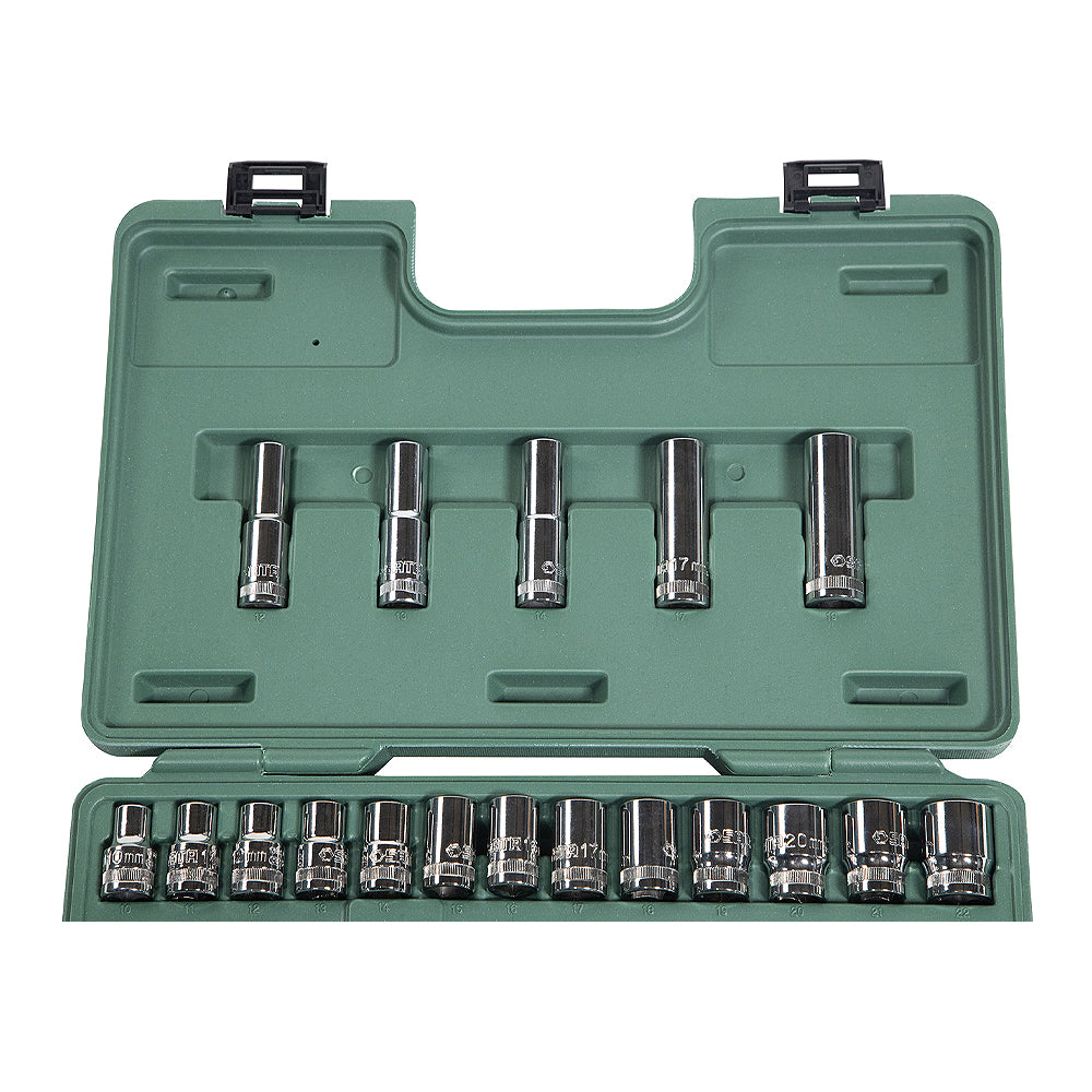 Bộ đầu tuýp, kèm cần siết tự động 34 chi tiết SATA 09945 cốt 1/2 inch