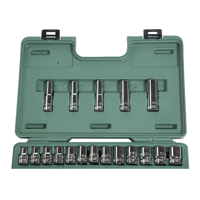 Bộ đầu tuýp, kèm cần siết tự động 34 chi tiết SATA 09945 cốt 1/2 inch