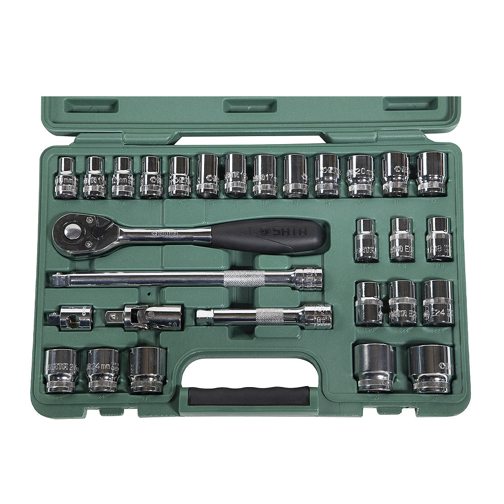 Bộ đầu tuýp, kèm cần siết tự động 34 chi tiết SATA 09945 cốt 1/2 inch