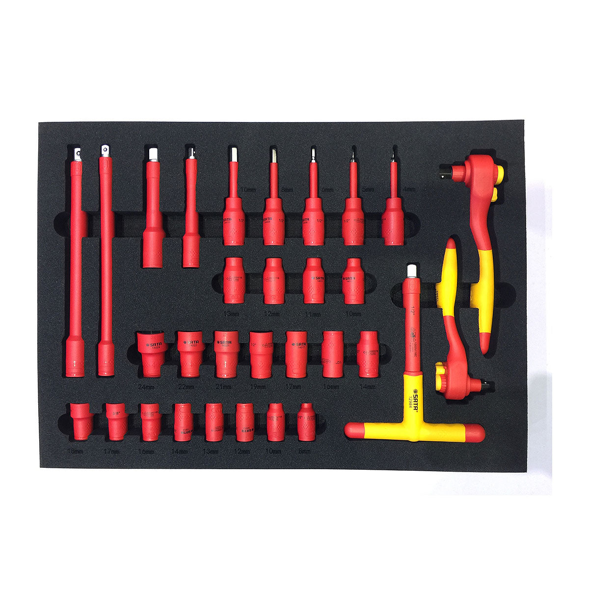Bộ xe đẩy & dụng cụ cách điện 1000V 68 chi tiết SATA 09948 dùng để sửa chữa bảo trì các thiết bị điện và năng lượng mới
