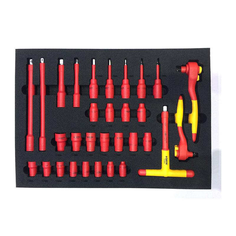 Bộ xe đẩy & dụng cụ cách điện 1000V 68 chi tiết SATA 09948 dùng để sửa chữa bảo trì các thiết bị điện và năng lượng mới