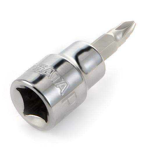 Mũi vặn vít đầu Pozi SATA 3/8 inch: Chất liệu thép S2, mạ Chrome, bền bỉ, chống gỉ.