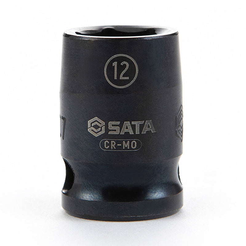 Đầu tuýp 6 cạnh ngắn SATA cốt 3/8 inch Cr-Mo, đen phosphate, chịu lực va đập mạnh, gia công chuẩn xác.