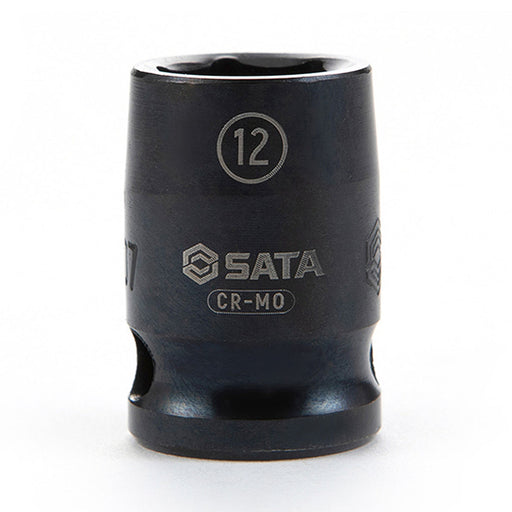 Đầu tuýp 6 cạnh ngắn SATA cốt 3/8 inch Cr-Mo, đen phosphate, chịu lực va đập mạnh, gia công chuẩn xác.