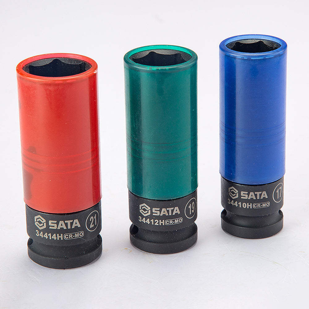 Đầu tuýp bọc nhựa màu, chuyên dùng tháo mâm bánh xe SATA cốt 1/2 inch, kích thước từ 17mm - 21mm