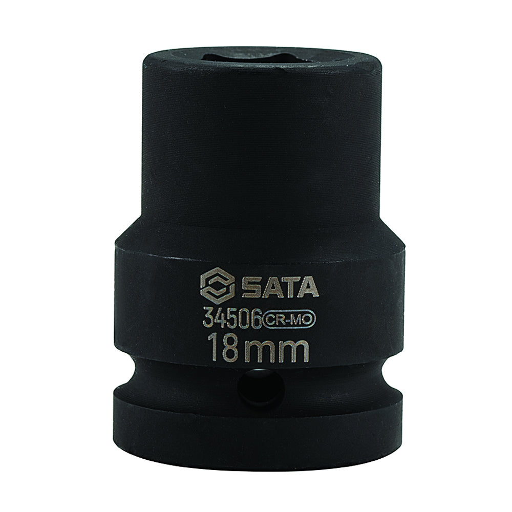 Đầu tuýp 6 cạnh SATA 18mm cốt 3/4 inch, thép Cr-Mo, rèn nguội, đen phosphate