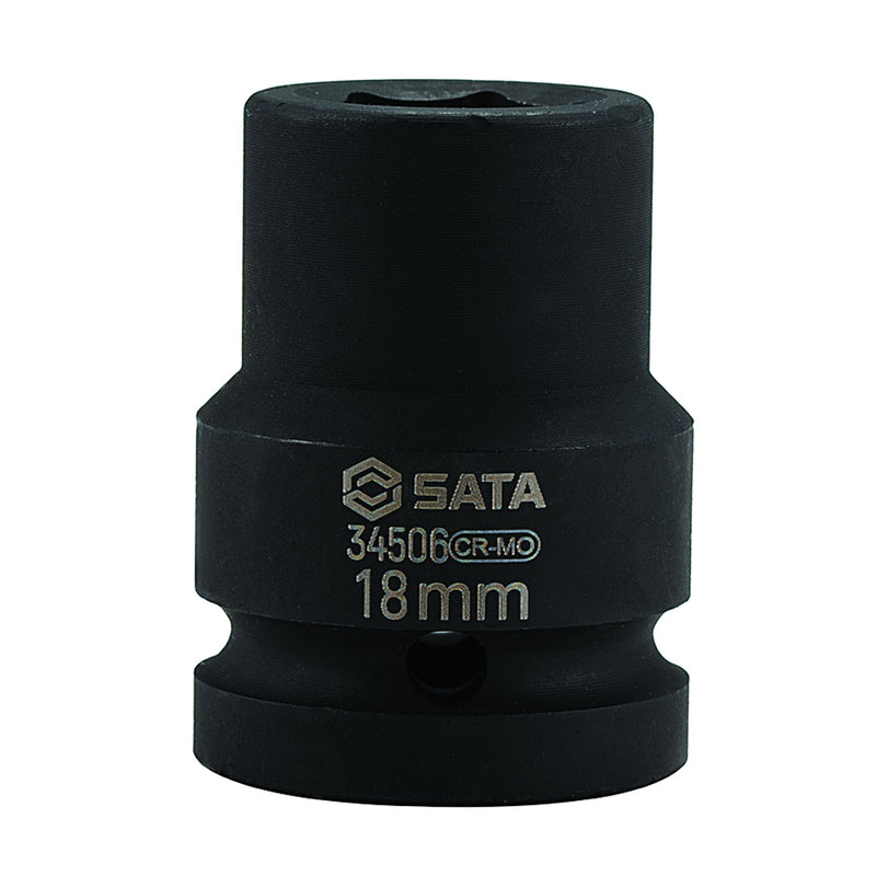 Đầu tuýp 6 cạnh SATA 18mm cốt 3/4 inch, thép Cr-Mo, rèn nguội, đen phosphate