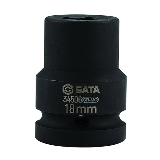 Đầu tuýp 6 cạnh SATA 18mm cốt 3/4 inch, thép Cr-Mo, rèn nguội, đen phosphate