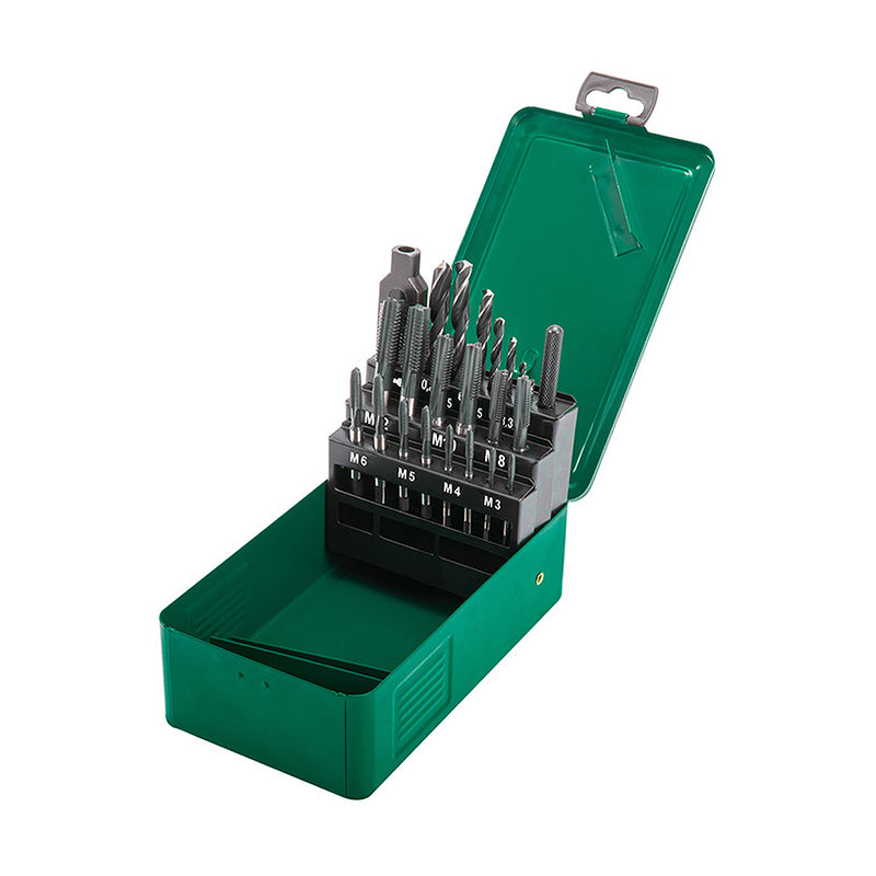 Bộ mũi khoan kim loại HSS và taro ren thô SATA 50454, 22 chi tiết, ren M3-M12, HSS 6542.