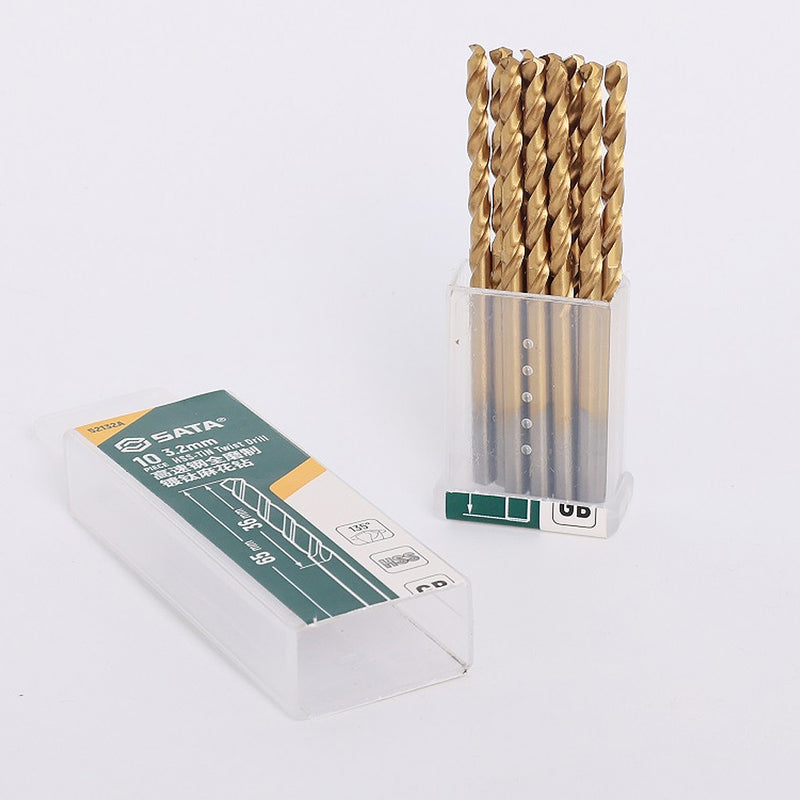 Hộp 10 mũi khoan kim loại HSS-TiN SATA kích thước từ 1mm - 8.5mm, đuôi tròn