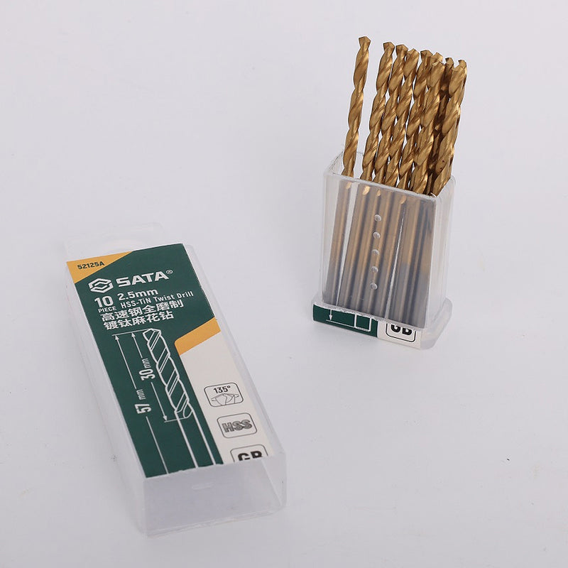 Hộp 10 mũi khoan kim loại HSS-TiN SATA kích thước từ 1mm - 8.5mm, đuôi tròn