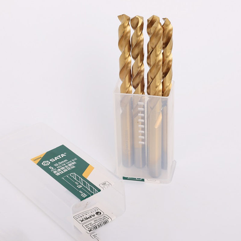 Hộp 5 mũi khoan kim loại HSS-TiN SATA kích thước từ 9mm - 13mm, đuôi tròn