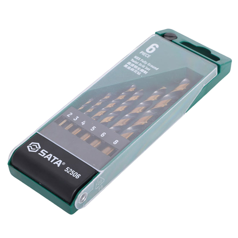 Bộ mũi khoan kim loại chất liệu thép HSS-Tin đuôi trơn 6 chi tiết SATA 52506 kích thước từ 2mm - 8mm