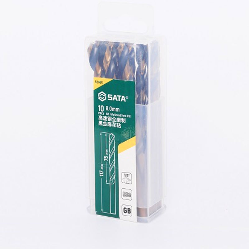 Bộ 10 mũi khoan kim loại HSS SATA 52680 đường kính 8mm, đuôi trơn