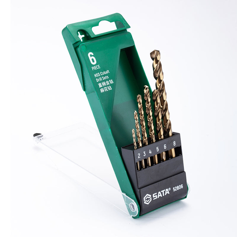 Hộp mũi khoan Inox HSS-Co 6 chi tiết SATA 52806 kích thước từ 2mm - 6mm, đuôi tròn