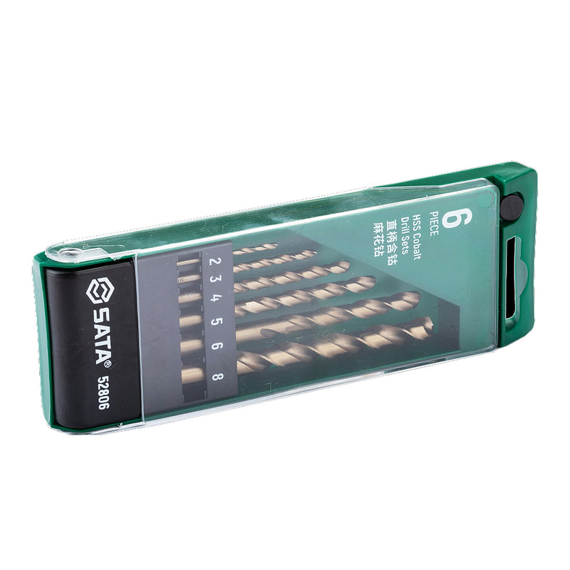 Hộp mũi khoan Inox HSS-Co 6 chi tiết SATA 52806 đuôi tròn 2-8mm.