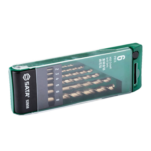 Hộp mũi khoan Inox HSS-Co 6 chi tiết SATA 52806 đuôi tròn 2-8mm.