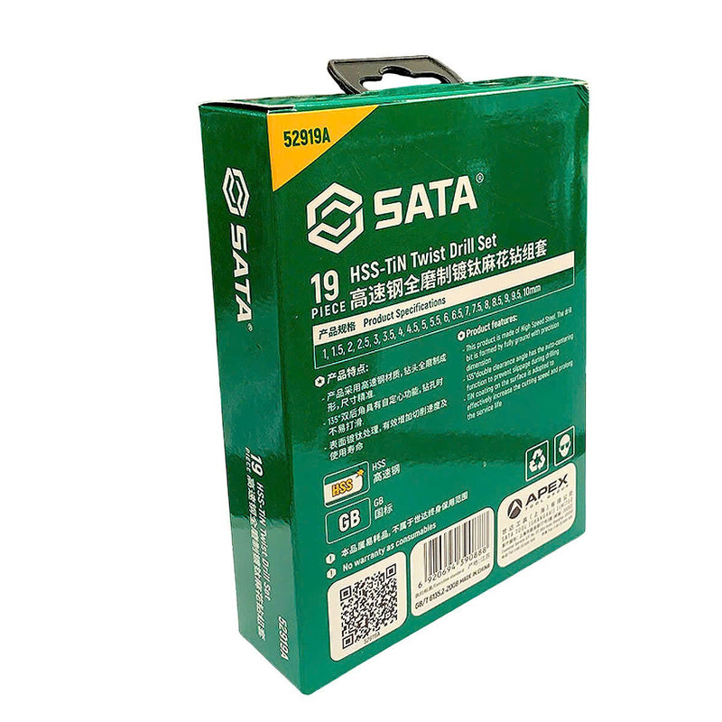 Bộ 19 mũi khoan kim loại HSS-TiN SATA 52919A kích thước từ 1mm - 10mm