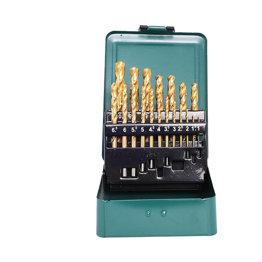 Bộ 19 mũi khoan kim loại HSS-TiN SATA 52919A | Kích thước 1mm - 10mm | Mài toàn phần | Hộp kim loại