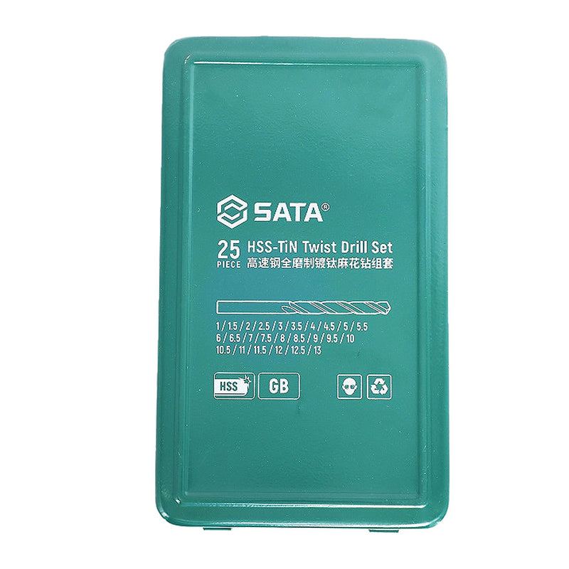 Bộ 25 mũi khoan HHS mạ Titan thân xoắn đuôi trơn SATA 52925 (từ 1mm - 13mm)