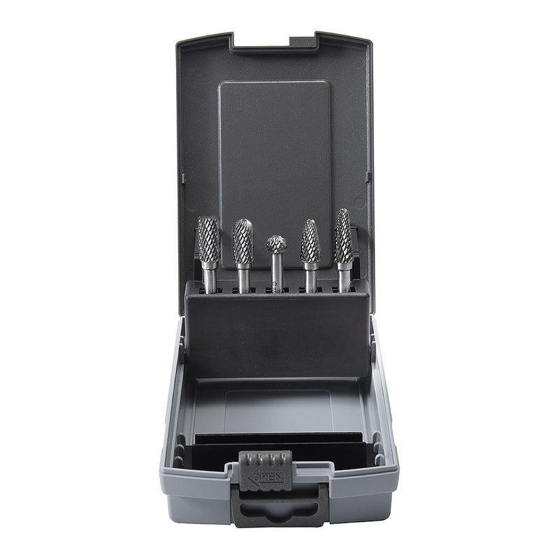 Bộ 5 mũi mài hợp kim SATA 53702 răng thô, gia công kim loại hiệu quả.