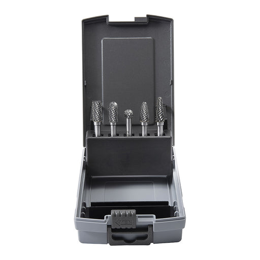 Bộ 5 mũi mài hợp kim SATA 53702 răng thô, gia công kim loại hiệu quả.