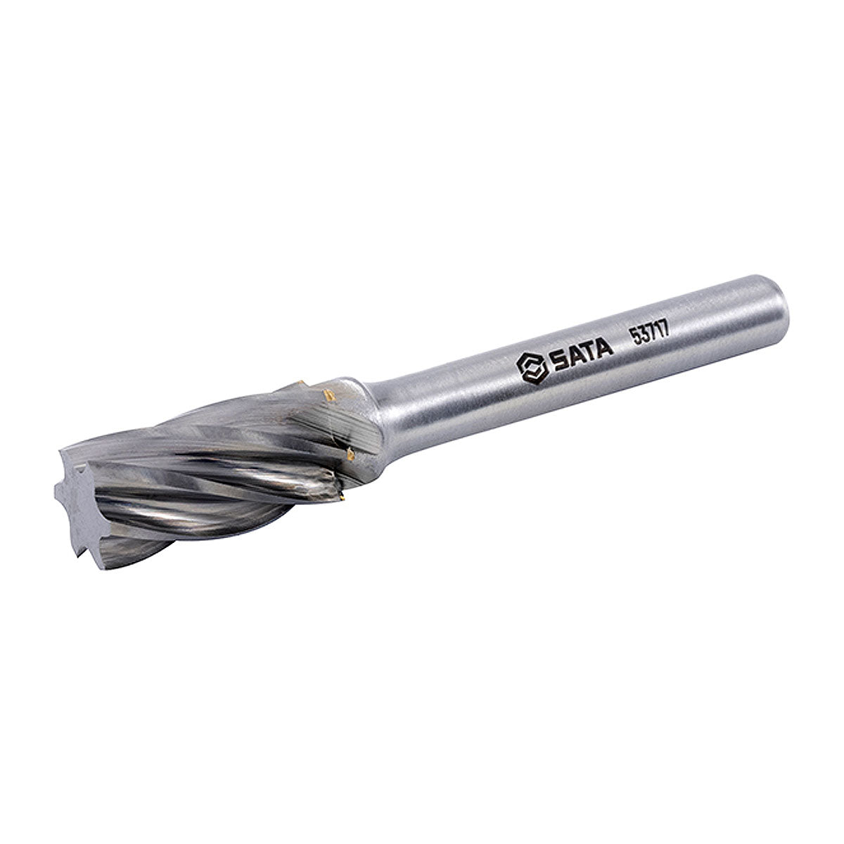 Mũi mài hợp kim SATA 53717 hình trụ phẳng, răng đôi, đường kính 10mm, cắt nhanh, thoát phoi tốt, bền bỉ cho cơ khí.