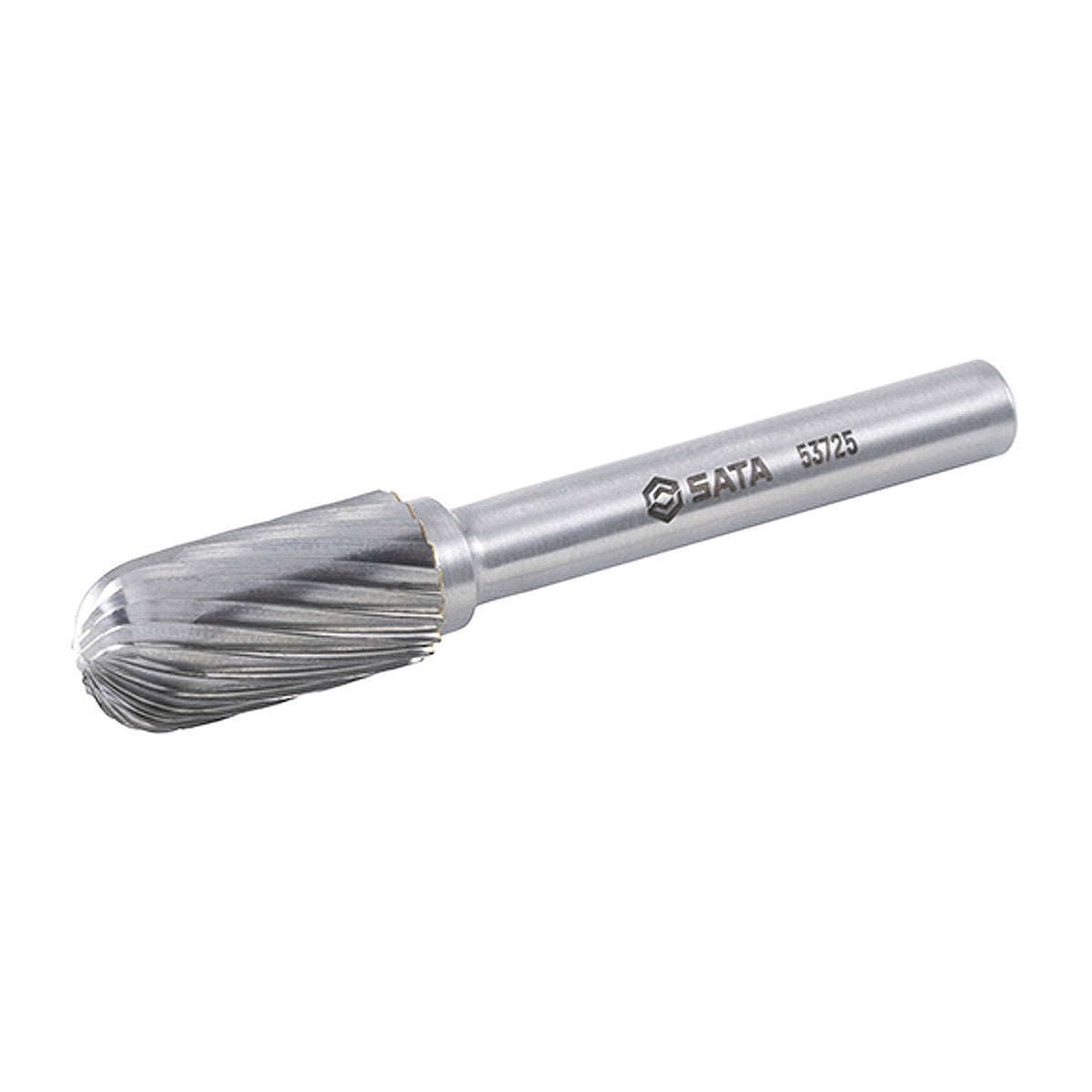 Mũi mài hợp kim SATA 53725 hình trụ đầu tròn, đường kính 10mm, răng đơn, cho gia công kim loại chính xác.