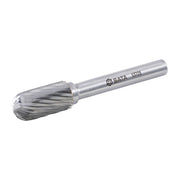 Mũi mài hợp kim SATA 53725 hình trụ đầu tròn, đường kính 10mm, răng đơn, cho gia công kim loại chính xác.