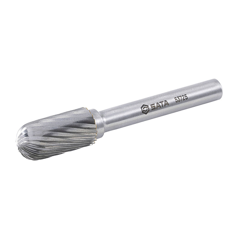 Mũi mài hợp kim SATA 53725 hình trụ đầu tròn, đường kính 10mm, răng đơn, cho gia công kim loại chính xác.