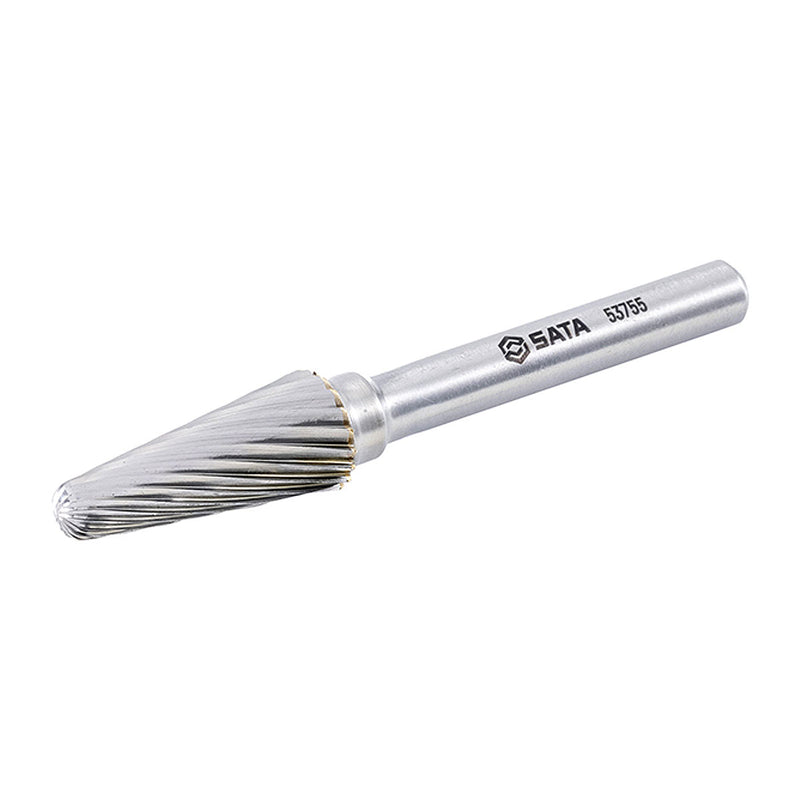 Mũi mài hợp kim SATA 53755 hình nón, răng đơn Ø10mm, gia công kim loại, loại bỏ ba via, làm sạch mối hàn.