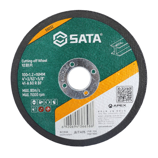 Đá cắt kim loại SATA 100mm 1.2mm, lỗ cốt 16mm, Aluminium Oxide, 15300 vòng/phút, cắt thép carbon, thép kết cấu.