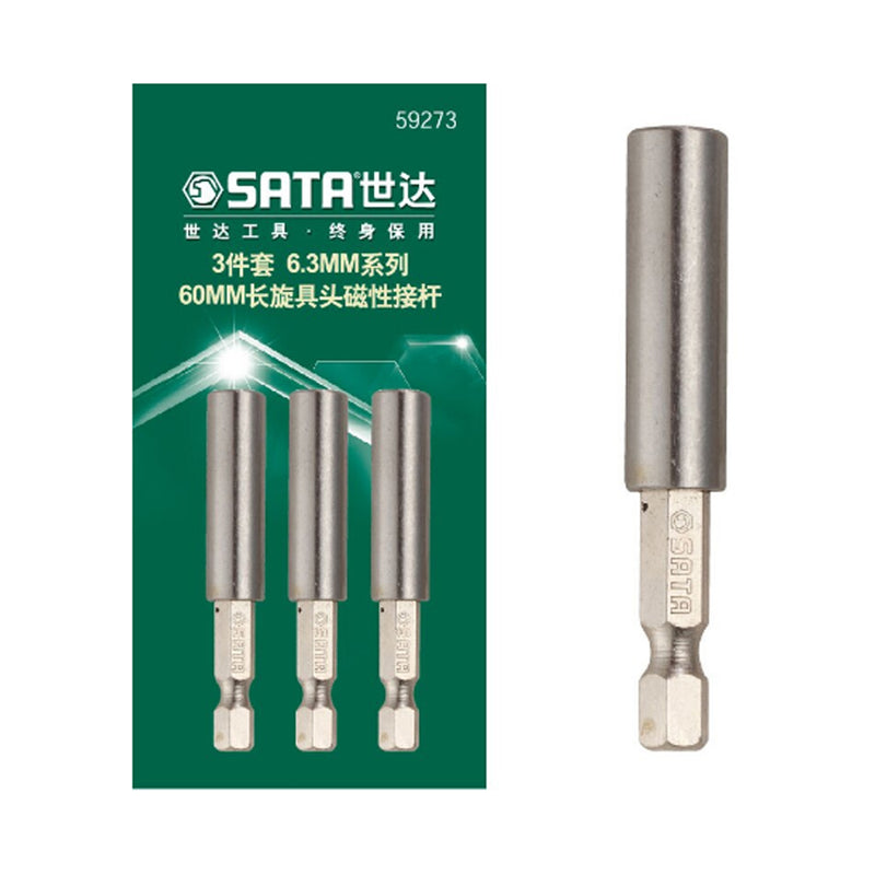 Bộ 3 đầu giữ mũi vít từ tính SATA 59273 đuôi lục giác 1/4 inch (6.35mm), dài 60mm, thép Cr-V chống gỉ