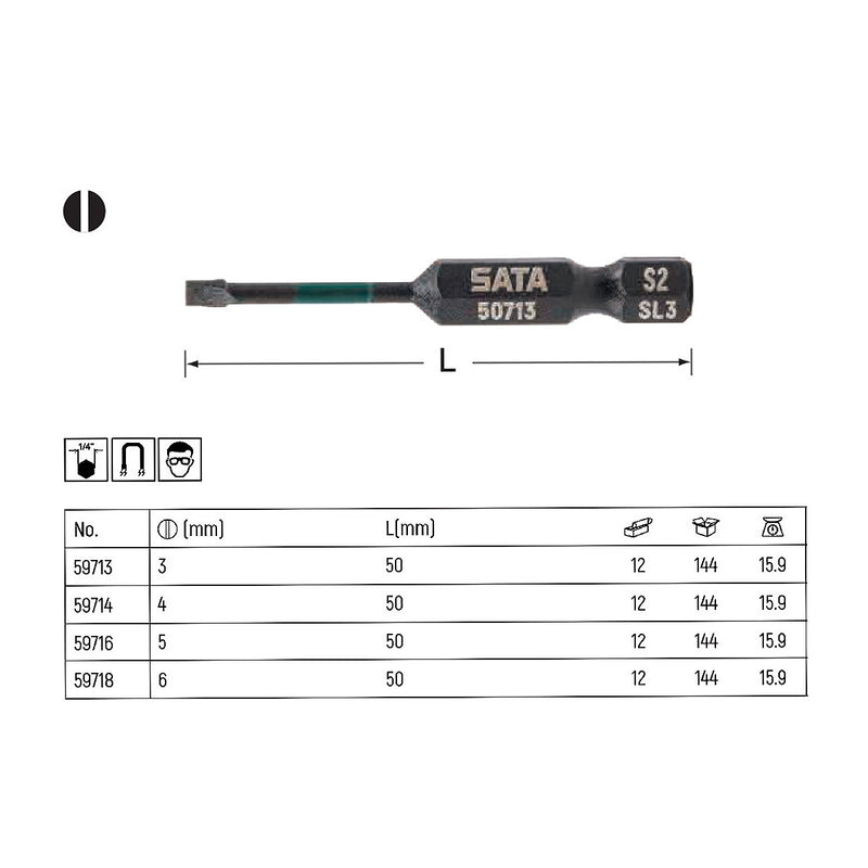 Bộ 10 mũi vít dẹp SATA cốt 6.35mm (1/4 inch), vật liệu thép Cr-mo, đầu mũi có từ tính