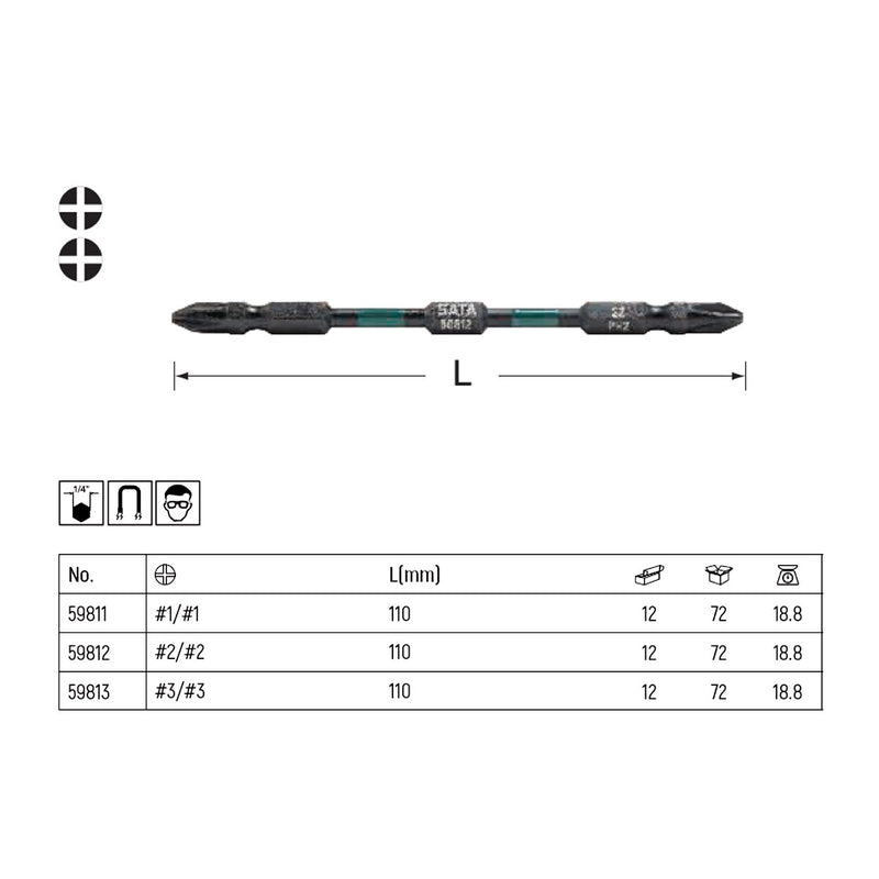 Bộ 10 đầu tua vít bake 2 đầu bằng thép đen SATA dài 110mm, cốt 6.35mm (1/4 inch),  có nam châm
