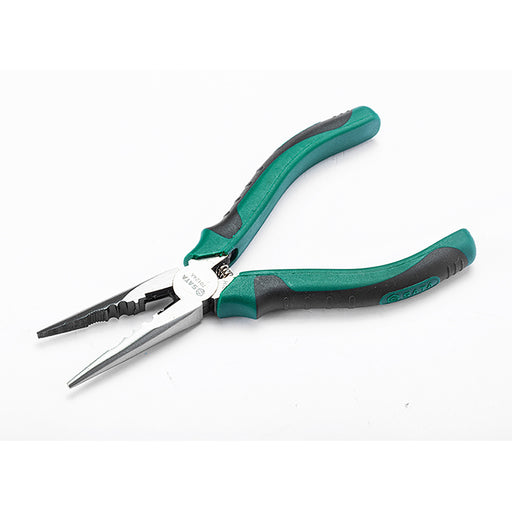 Kìm mũi nhọn đa năng SATA 70124A 150mm kiểu Nhật, thép Cr-V, tay cầm TPR chống trượt, tuốt cắt dây điện.