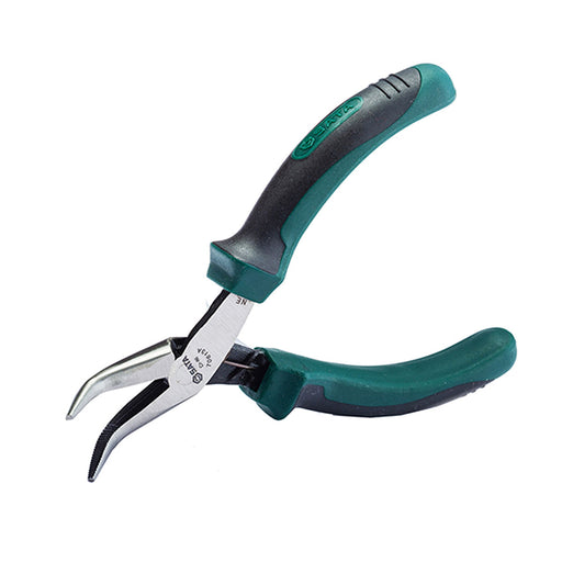 Kìm nhọn mũi cong SATA 70613A 140mm, thép Cr-Ni, tay cầm TPE chống trượt.