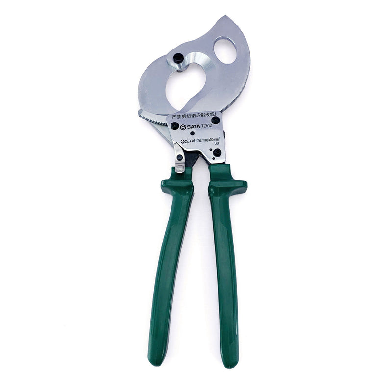 Kìm cắt cáp nhông SATA 72512: Cắt 400mm², đường kính 52mm, cơ chế 2 cấp, thép rèn, tay cầm TPR chống trượt.