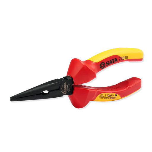 Kìm mũi nhọn cách điện SATA G Series 1000V, 6-8 inch, VDE, cắt thép, bọc đệm hai tông màu, tay cầm chống trượt.