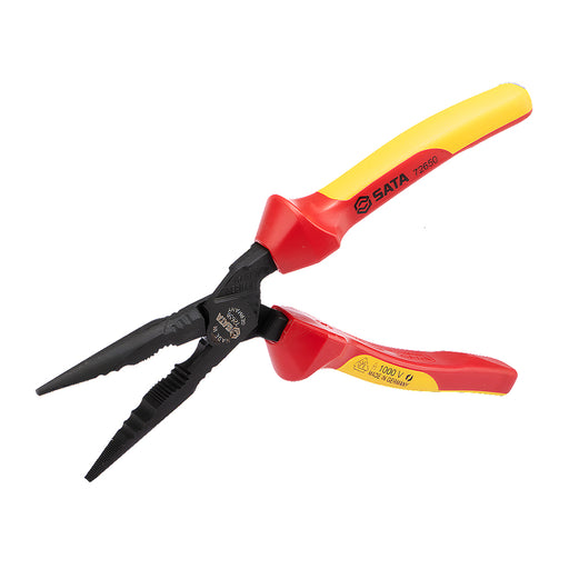 Kìm mũi nhọn trợ lực SATA 72650 228mm cách điện 1000V VDE đầu nghiêng