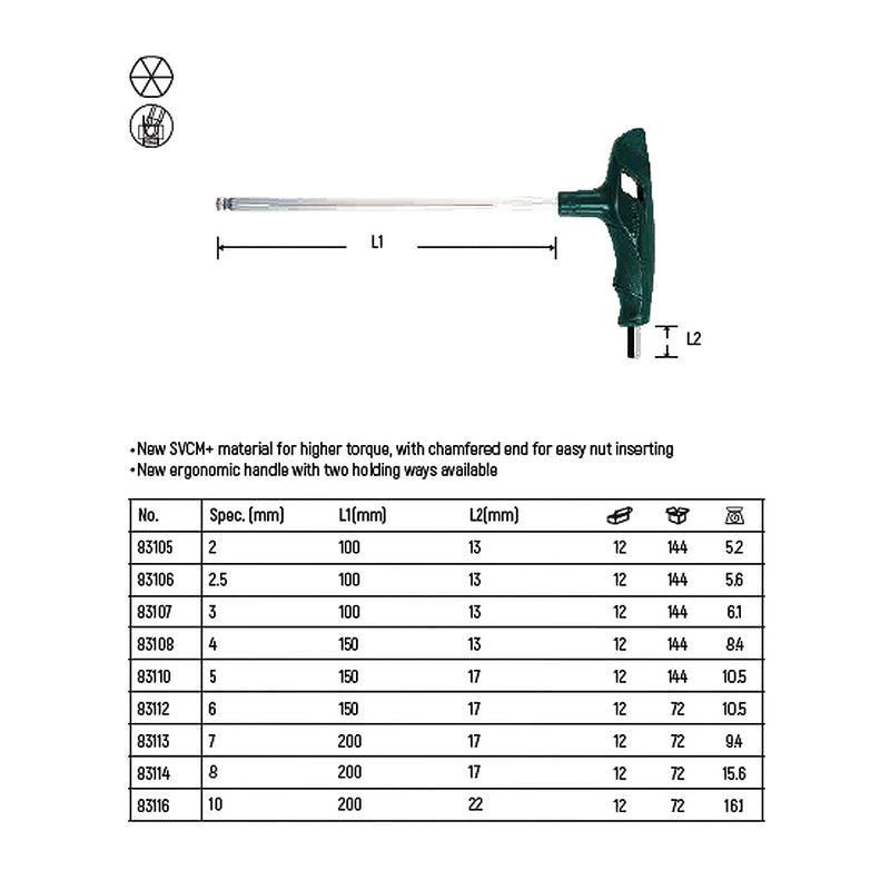 Lục giác chữ T đầu bi SATA kích thước từ 2mm - 10mm