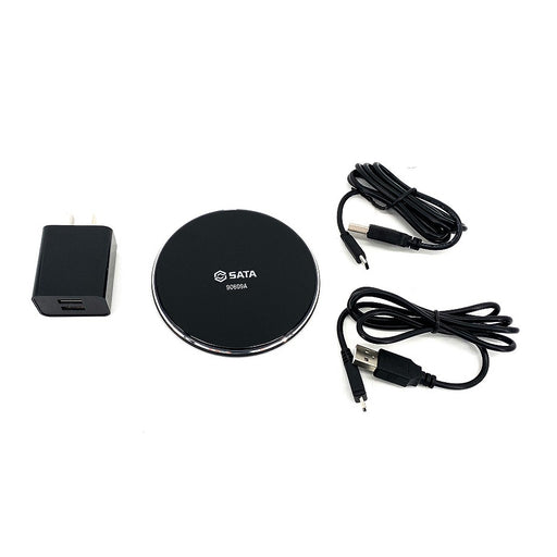 Bộ sạc không dây đa năng SATA 90609A với đế sạc Qi, 2 cổng USB, cáp Type-C/Micro USB cho đèn SATA và điện thoại.