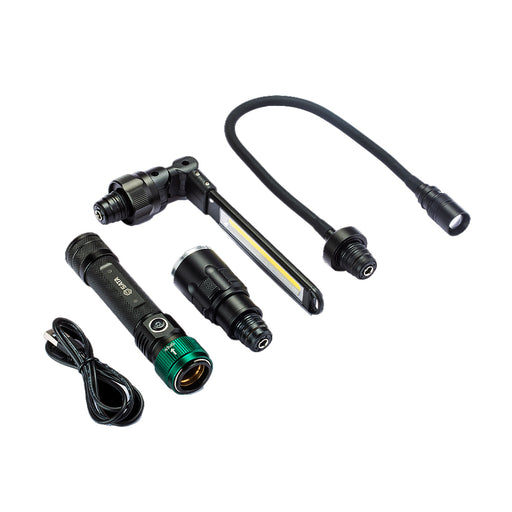 Đèn pin đa năng 3 trong 1 SATA 90736: đầu zoom 320 Lumens, đèn COB 360° 350 Lumens, cổ ngỗng 180 Lumens, sạc USB, chiếu xa 140m.