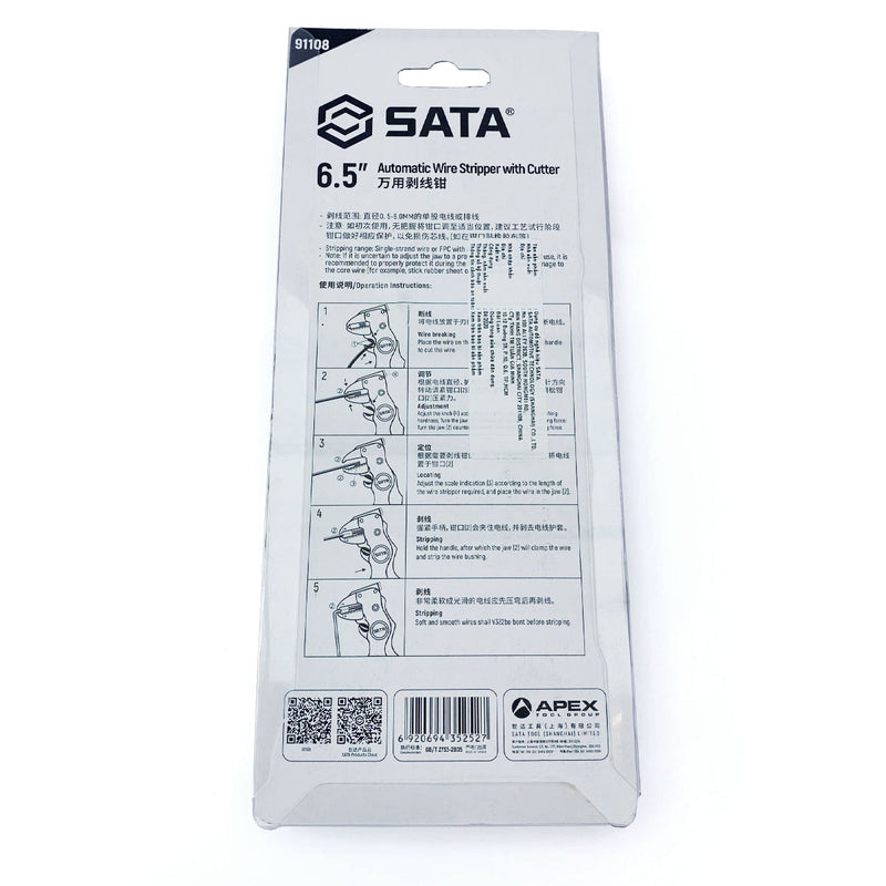 Kìm tuốt dây tự động SATA 91108 chiều dài 165mm, khả năng tuốt dây từ 0.5mm² - 6.0mm²